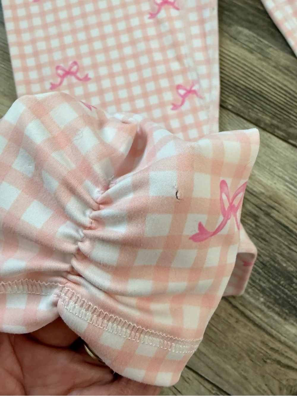 Gingham Bow Print Leggings with Ruffle Waist